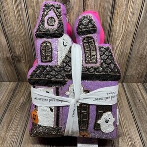 Cupcakes &Cashmere Purple and Pink Haunted House Ghost Beaded Pillows Halloween